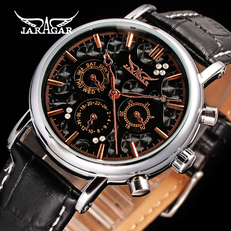 

Jaragar Men's Watch Calendar Functional Display Genuine Leather Band Watch Male Automatic Watches Clock