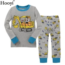 Детские пижамные комплекты для экскаватора одежда для сна для маленьких мальчиков, костюм черная футболка+ штаны для маленьких мальчиков, комплект из 2 предметов хлопок