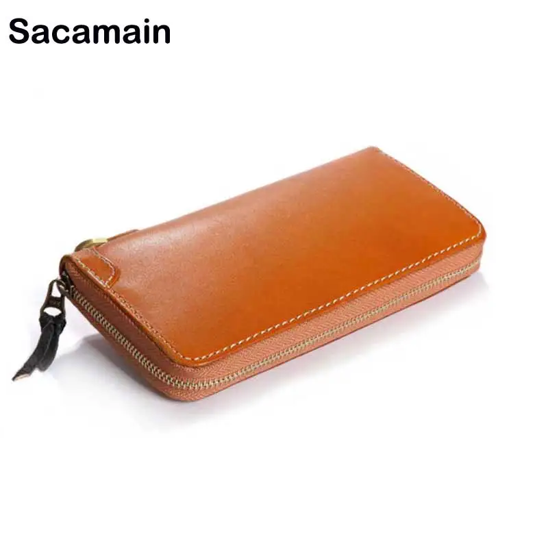 

Sacamain Wallet Male Zipper Newest Genuine Leather Long Wallet Business Clutches Function Wallets Men Leather Id Card Holder