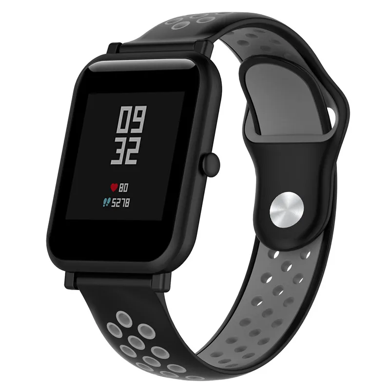 18 20 20 мм силиконовый браслет для Huami Amazfit Bip ремешок для наручных часов браслет для huawei Watch 2/samsung gear Sport/Xiaomi - Цвет: Black grey