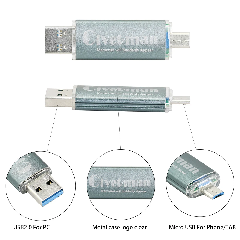 Civetman флеш-накопитель USB 3,0, металл, OTG, для телефона Android, высокоскоростной USB флеш-накопитель, 16 ГБ, 32 ГБ, 64 ГБ, 128 ГБ, флеш-накопитель, карта памяти