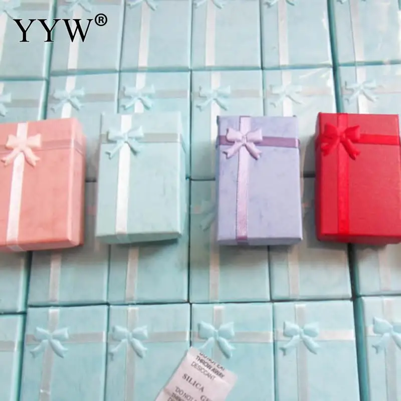 

Cardboard Jewelry Boxes for Rings Necklaces and Pendants with Bowknot Outside and Sponge Inside Rectangle Gift Box