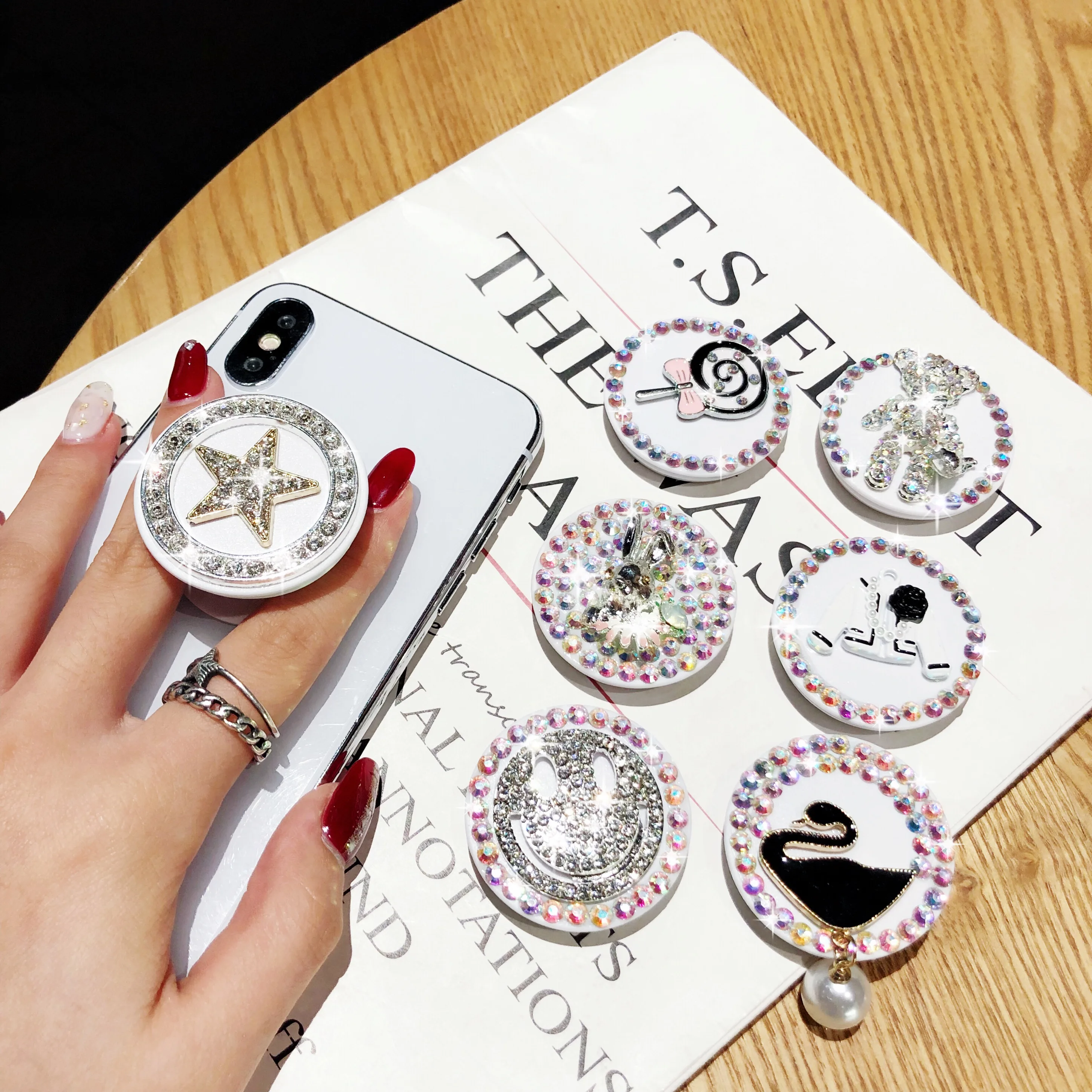 Round Phone Stand Rhinestone Support Bracket Hand Lazy Flexible Mobile Table Holder Mount for Iphone xiaomi Huawei Round Phone Stand Rhinestone Support Bracket Hand Lazy Flexible Mobile Table Holder Mount for Iphone xiaomi Huawei