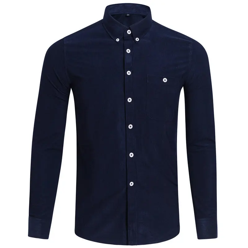 Новый Для мужчин Вельвет Повседневная рубашка Slim Fit светская нарядная с длинным