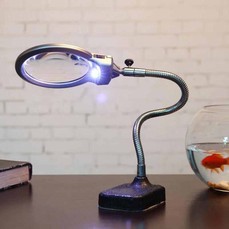 

Desktop Magnifier 107mm 2 LED Metal Base Activity Hose Adjustable Magnifier Circuit Board Maintenance Magnifier