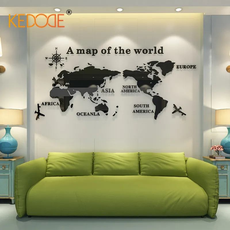 Acrylic 3d wall stickers world map mirror surface wall stickers room