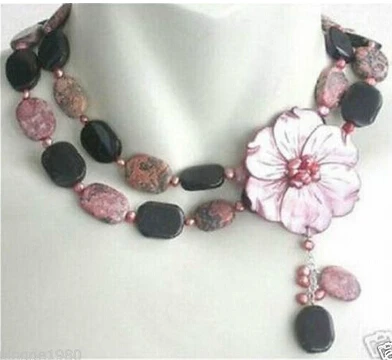 

Jewelr 004948 Beautiful pink pearl agate flower shell clasp necklace