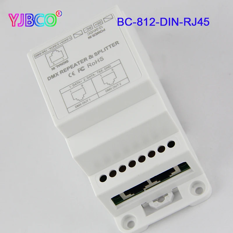 BC-812-DIN/BC-812-DIN-RJ45 DC12-24V din-рейку DMX512 усилитель сигнала Один входной канал, два выходных каналов светодио дный контроллер