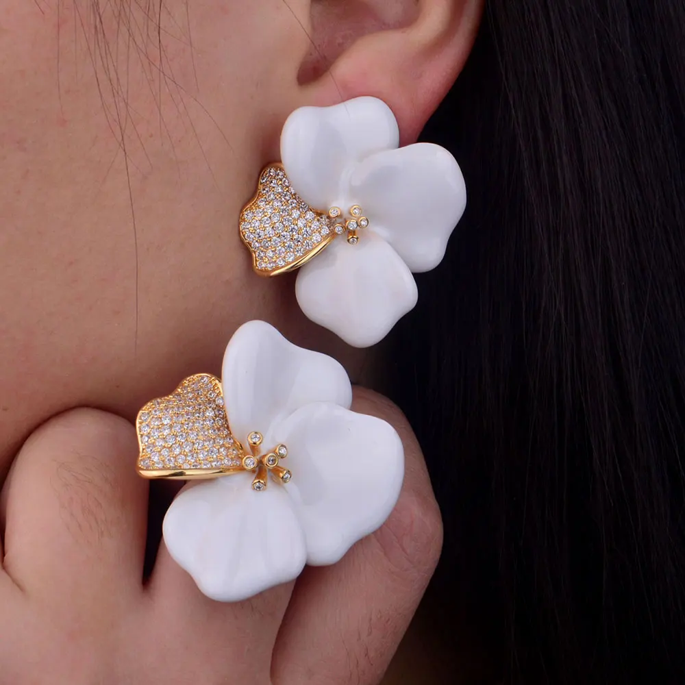 

GODKI Begonia Flowers Design Fashion Luxury Super Shiny AAA Cubic Zirconia Women Engagement Earring And Ring Jewelry Set