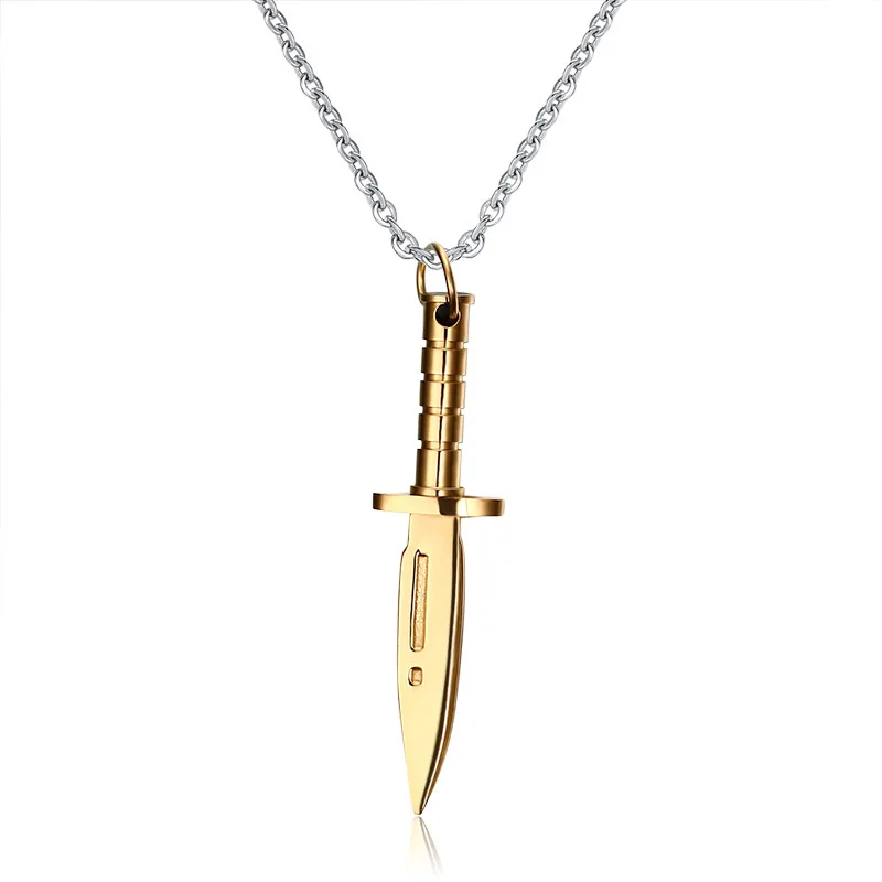 Personalized Mens Pendant Necklace 3 Colors Stainless Steel Dagger