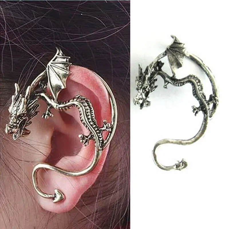 

Black Silver Bronze Punk Temptation Metal Dragon Bite Ear Cuff Clip Wrap Earring Piercing Earring Men Women Wholesale Sale