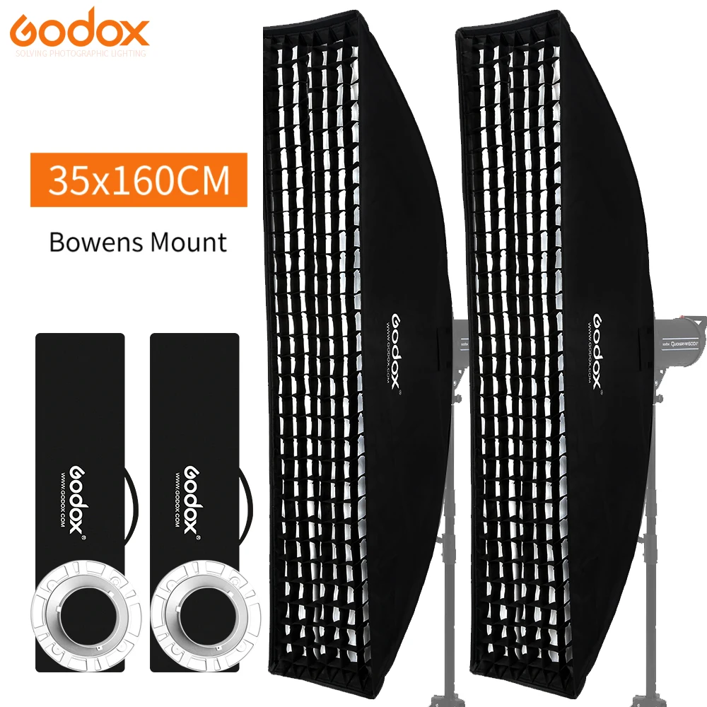 

Godox 2PCS 14"x 63" 35x160cm Softbox Bowens Mount Strip Beehive Honeycomb Grid Soft box for Photo Strobe Studio Flash Light