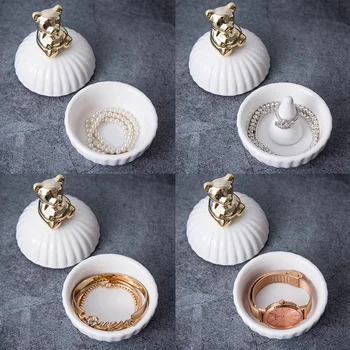 

Fashion Ceramic Jewelry Box Northern Earrings Storage Boxes Necklace Earrings Dust-proof Creative Ring Frame Decoration Gifts