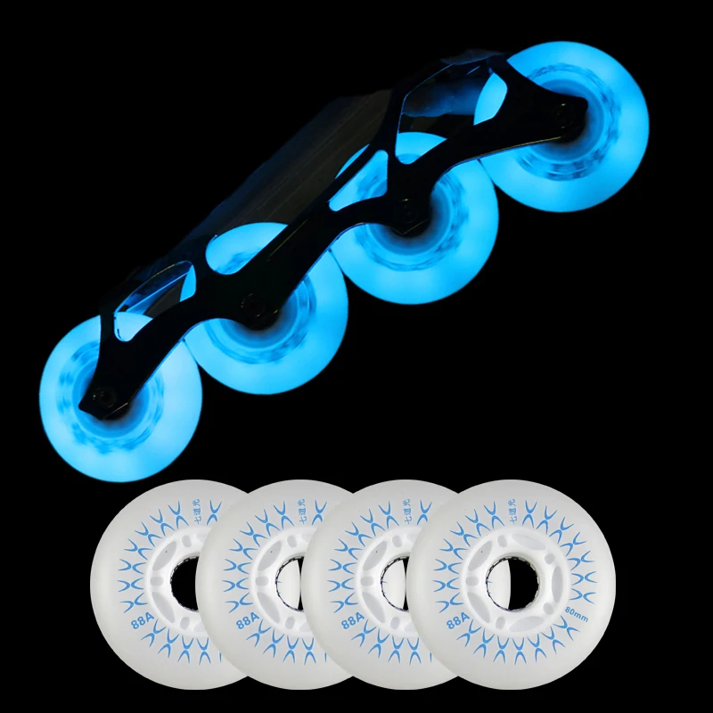 

8Pcs LED Flash Blue Lighting Inline Skates Wheels 88A 80mm Roller Skate Skating Tires for Slalom Sliding SEBA Powerslide Patines