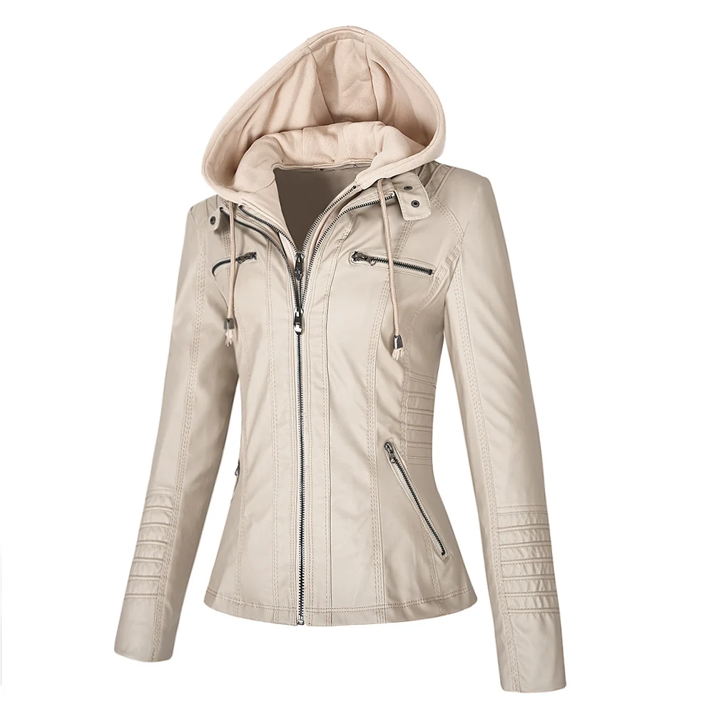 Kopen Faux Leren Jas Vrouwen Hoodies Gothic Motorbike Basic Pu Jas Jassen Bovenkleding Hooded Rits Waterdicht Dames Jas