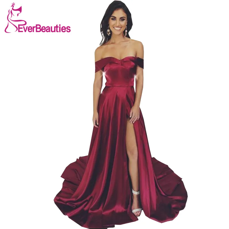 

Side Slit Evening Dress Long 2020 Satin Formal Party Gowns Off the Shoulder Vestido De Festa Longo Robe De Soiree