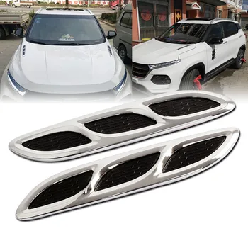 

Mayitr 2pcs Car Styling Chrome Fender Hood Decorative Side Air Flow Vent Cover Sticker Universal for Car Truck SUV