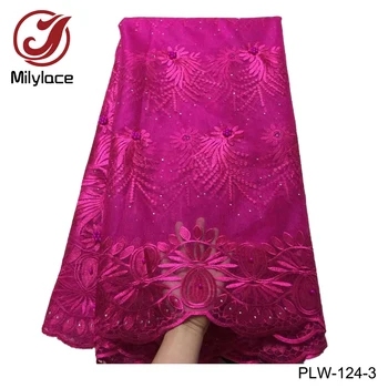 

Solid new french lace fabric embriodered lace fabric with beads rhinestones 5 yards wholesale for curtains garments PLW-124
