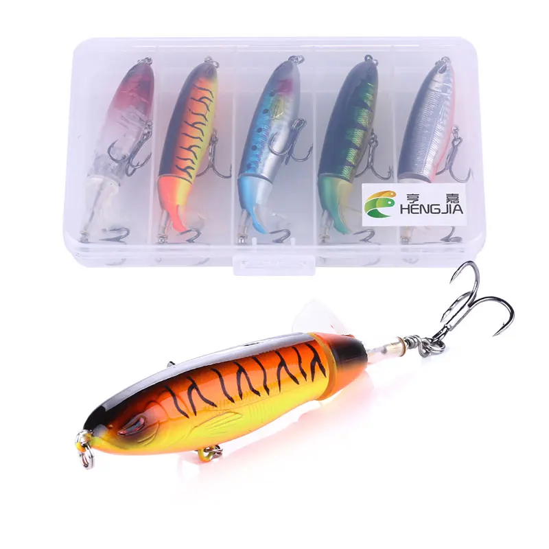 

5pcs with Box Whopper Plopper 100mm 13g Floating Popper Fishing Lure Artificial Hard Bait Wobbler Rotating Tail Fishing Tackle