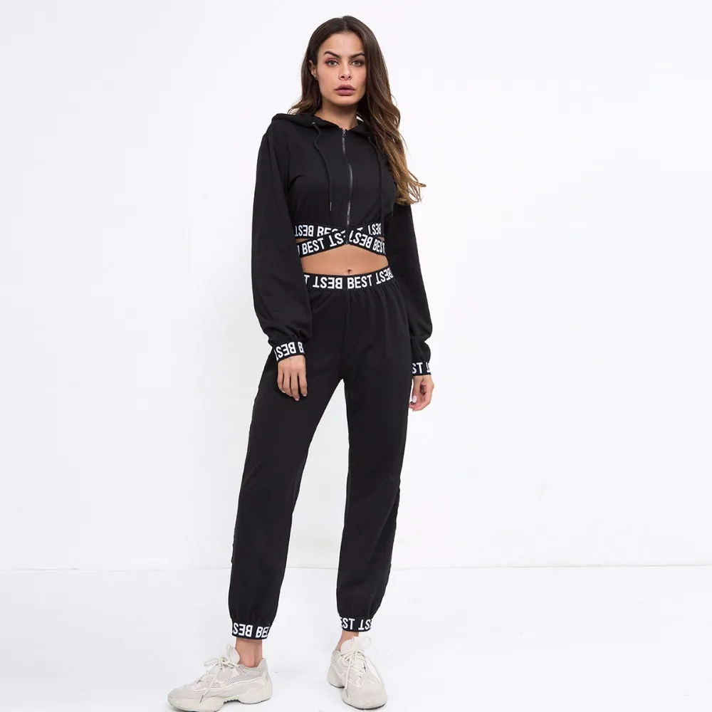 ksotutm Women 2 Piece Jogging Outfits Casual Cowl Neck Letter Print Top and High Waist Trousers Tracksuit