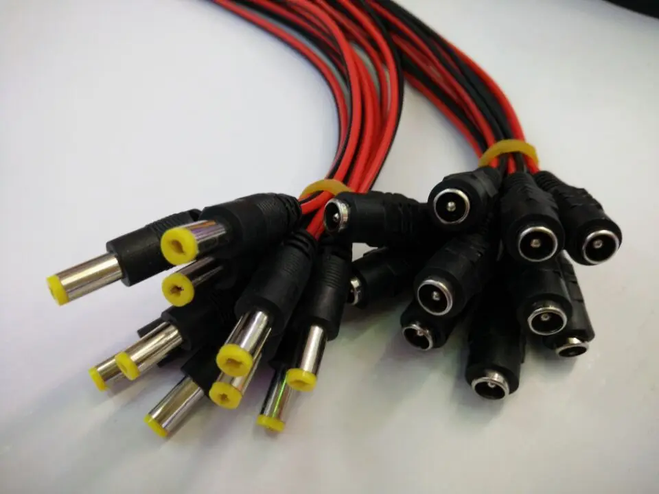 

10pcs/lot 5.5 x 2.1mm male or female DC Power Jack plug Adapter Wire Cable 25cm For 5050 3528 led strip CCTV IP camera
