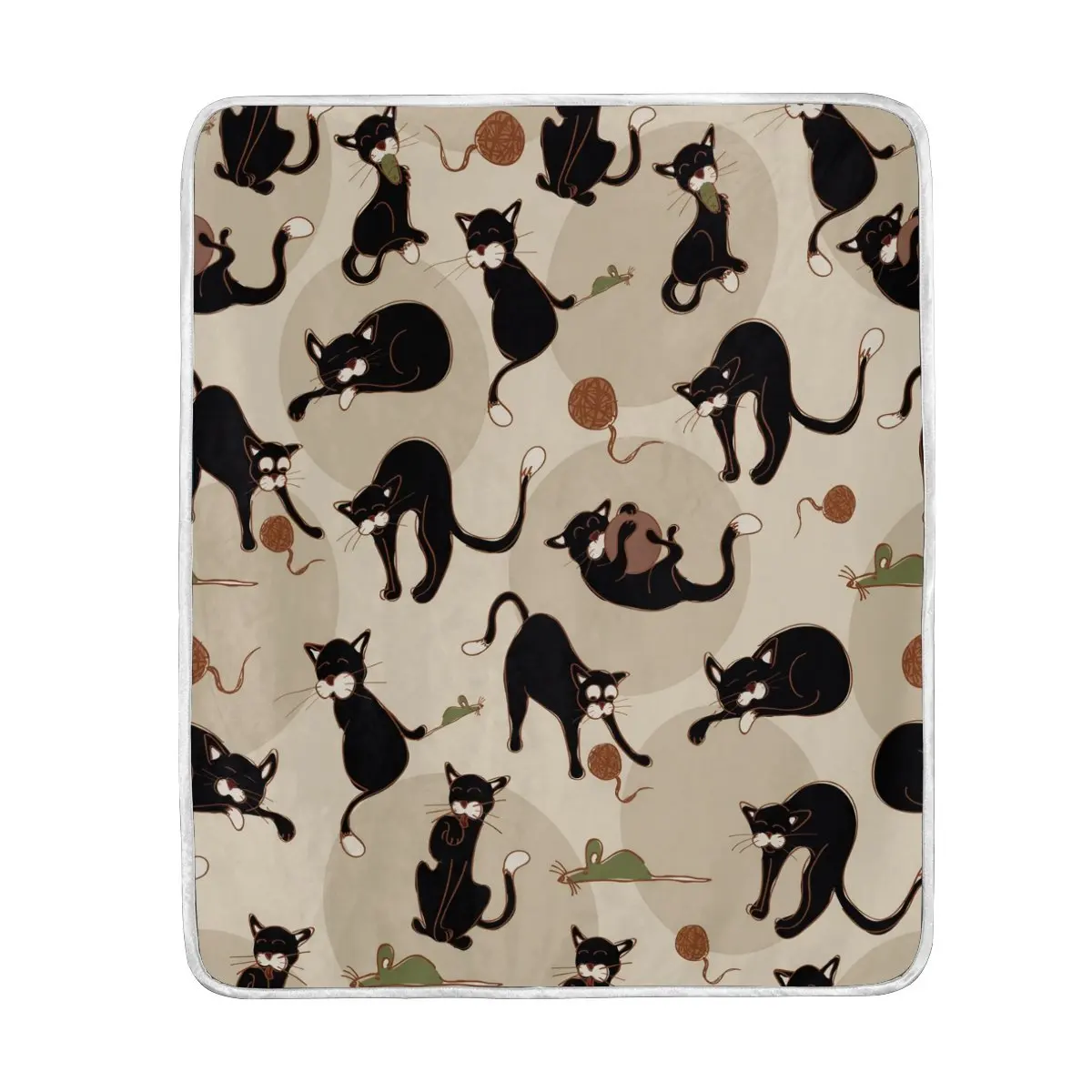 Lovely Black Cat Play Ball Blanket Soft Warm Cozy Bed Couch Lightweight