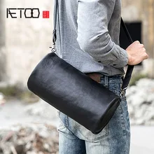 AETOO Men's first layer leather shoulder bag Retro leather diagonal small bag Handmade fashion cylinder casual men's bag