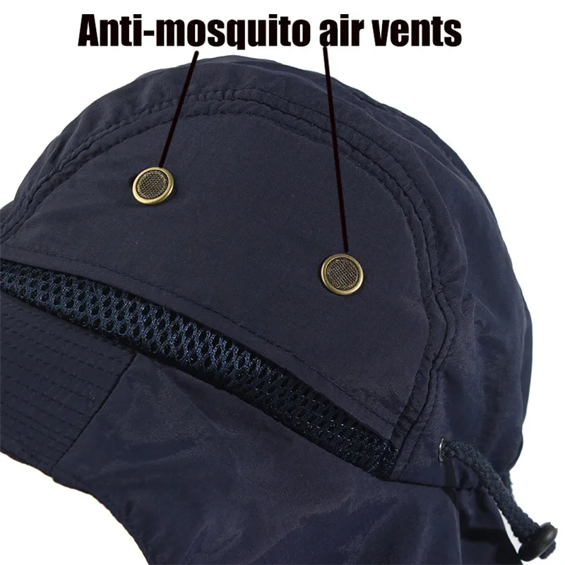 Sun Hat Summer Bucket Men Women Boonie With Neck Flap Outdoor UV Protection Large Wide Brim Hiking Fishing Mesh Breathable