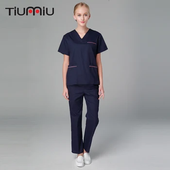 

Unisex Doctor Uniform Hospital Medical Scrub Clothes Women Drugstore Sets Navy Blue Surgical Scrubs Medical Uniform Beauty Salon