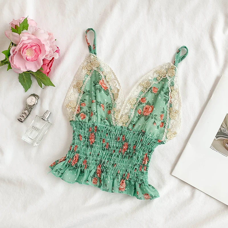 

Basic flower T shirts Women Slim spaghetti Off-shoulder Camisole Tops Tees Summer Female Tanks Sleeveless lace crochet tops