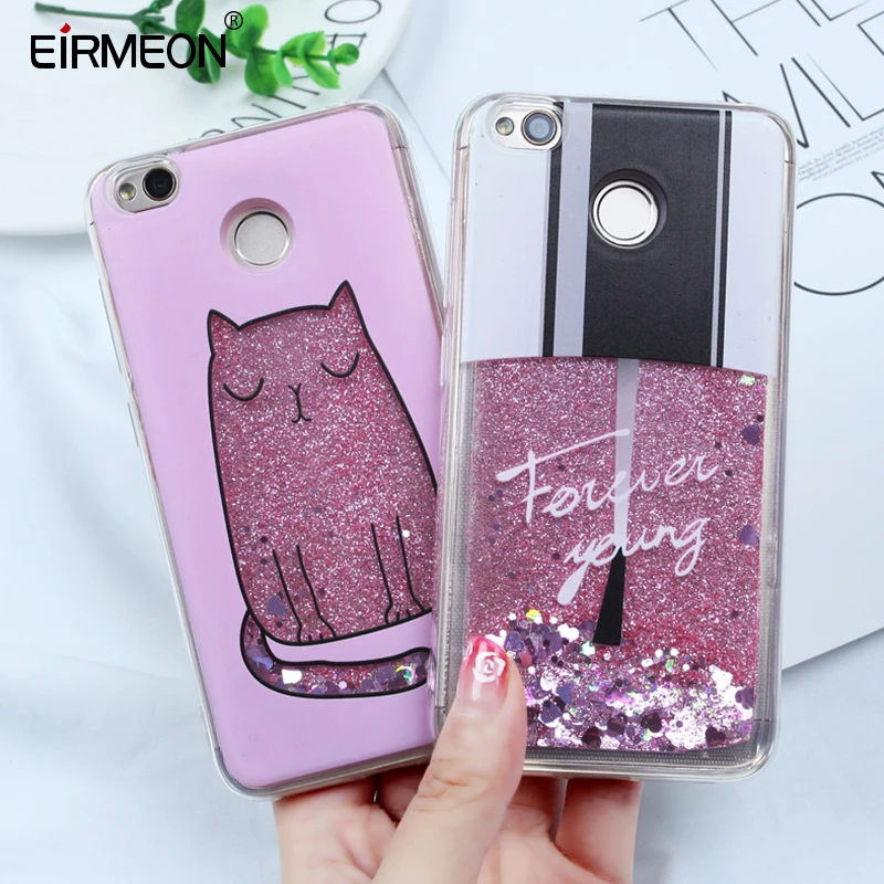 

EIRMEON Quicksand Phone Cover For Xiaomi Redmi 4X Case Soft TPU Capa For Redmi 4X Dynamic Liquid Transparent Back Cases Cute Cat