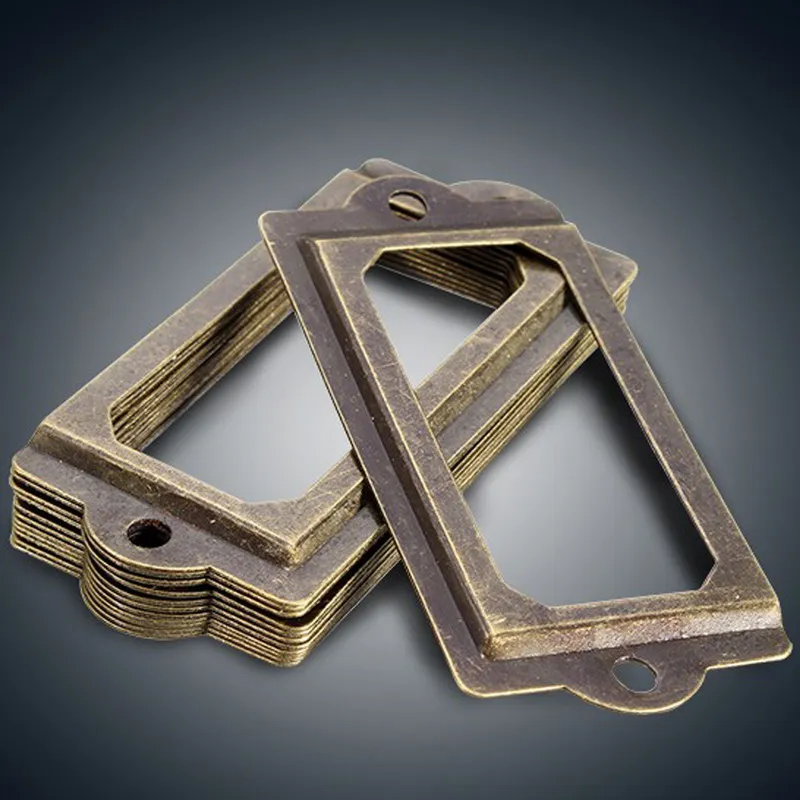 12Pcs/set Antique Brass Metal Label Pull Frame Furniture Handle File Name Card Holder For Furniture Cabinet Drawer Box Case Bin