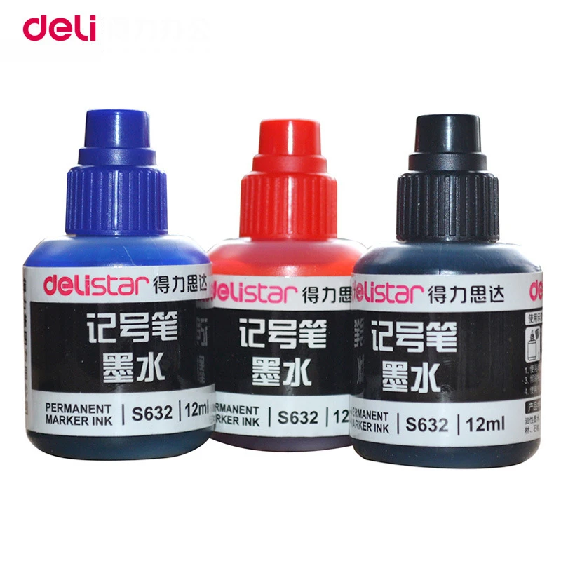 

Deli 12ml Permanent Waterproof Instantly Dry Graffiti Paint Black Blue Red Pen Oil Ink Refill for Colored Marker Pens Refill