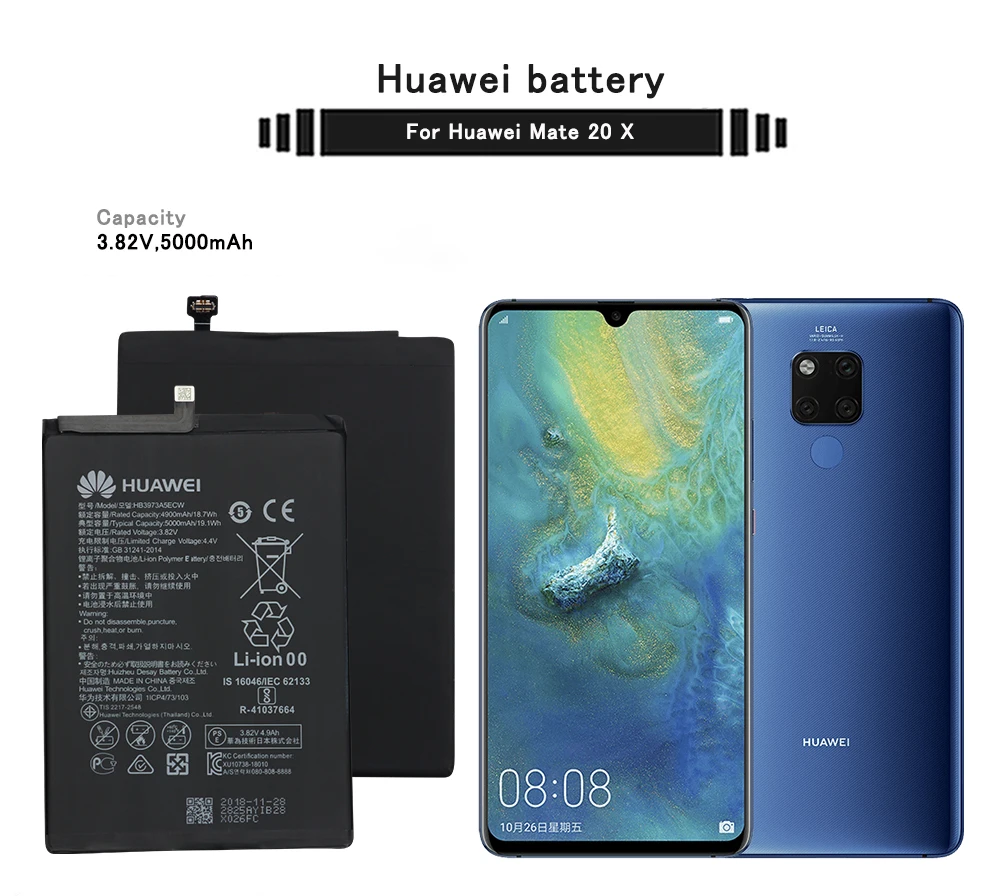 Huawei сменный аккумулятор для телефона HB3973A5ECW 5000mAh для huawei mate 20 X 20X honor note 10 батареи для honor 8X Max