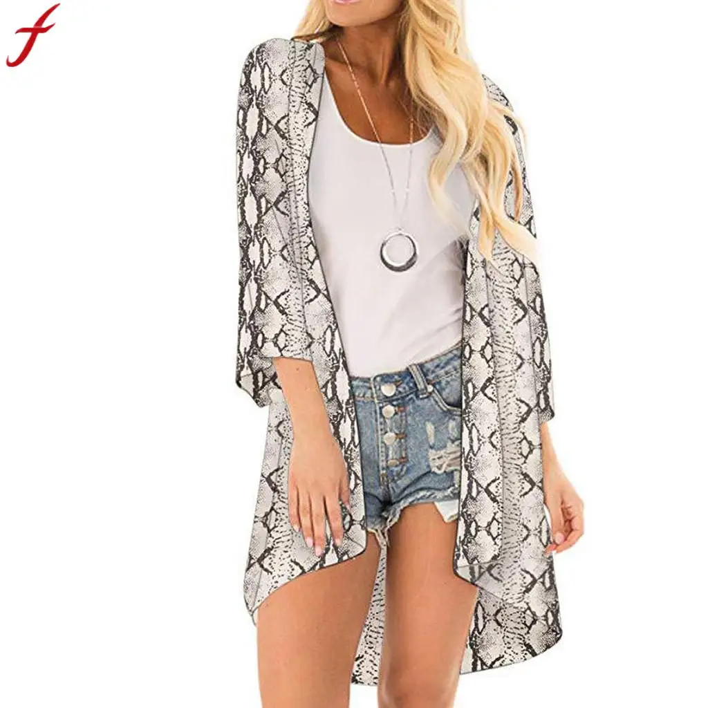 

Feitong Women Serpentine Tunic Tops 2019 Cover Casual Blouse Tops Kimono Bikini Cardigan Capes chemise femme manche longue