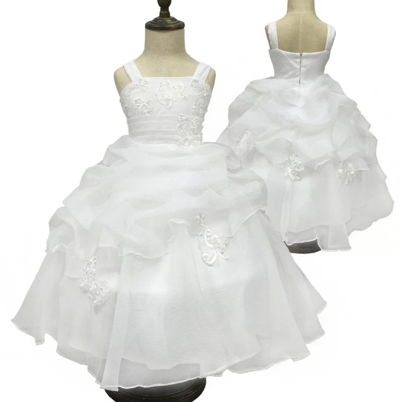 

Free Shipping White First Communion Dress Lace Appliques Ivory Flower Girl Dresses For Weddings Cheap Kids Ball Gowns For Girls