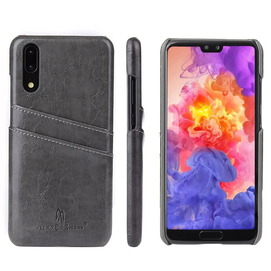Чехол для Huawei P20 задняя крышка из вощеной натуральной кожи с отделениями карт