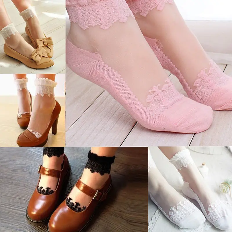 

1 Pair Casual Socks Ultrathin Transparent Comfortable Lace Elastic Floral Short Socks Hot Selling