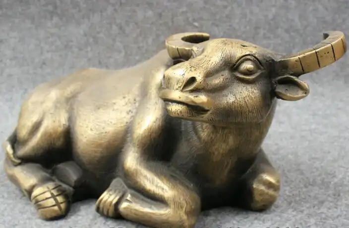 S0250 13 "Народная Китайский Год Зодиак Бронзовые Украшения Лежал Bull Ox Статуя Животных скидка 30% (C0324)