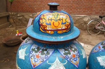 

19 Chinese Regius Copper Bronze cloisonne Two Foo Dog Lion Play Bead Gen. Vase 8.02