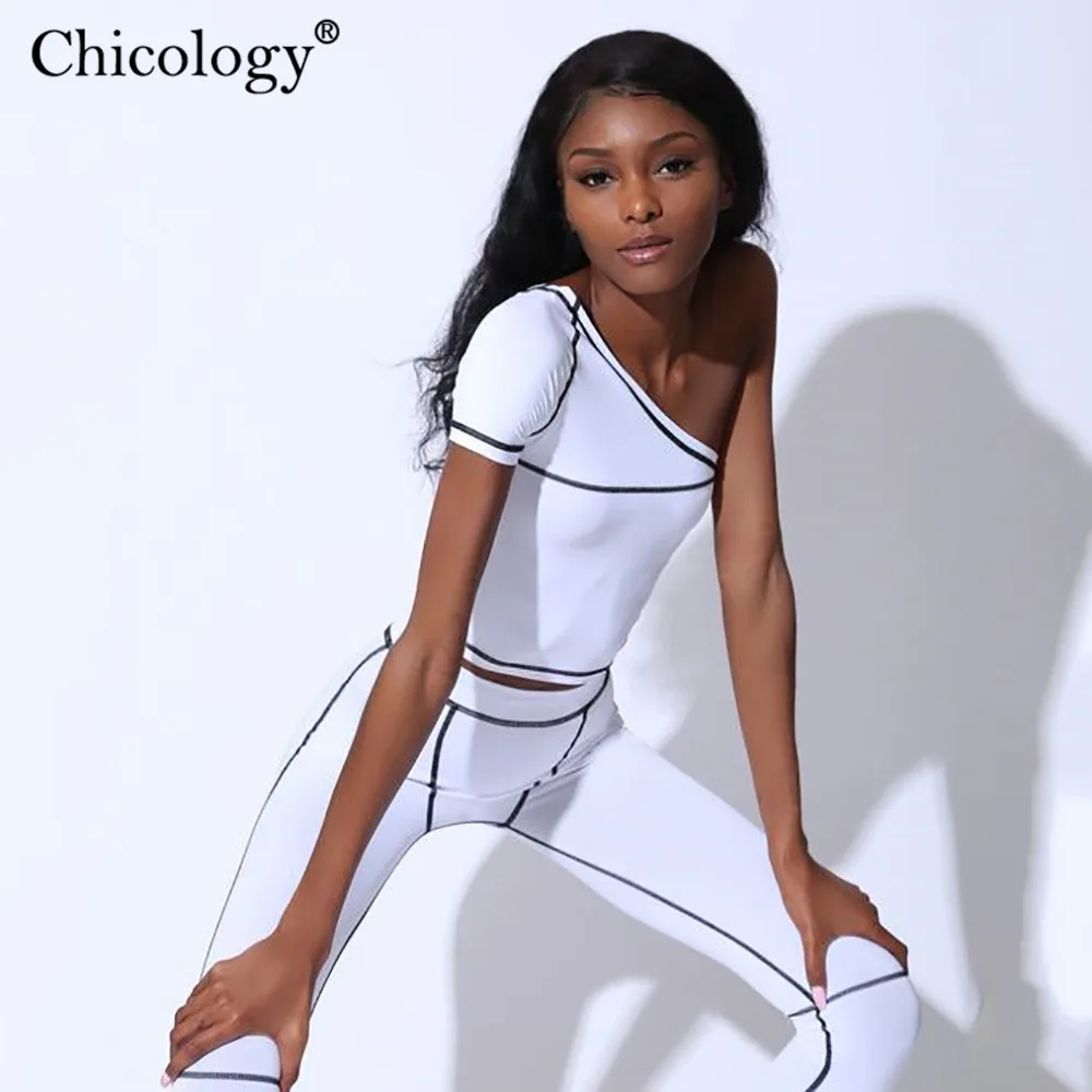 Chicology укороченный топ на одно плечо длинные штаны леггинсы Лоскутная линия
