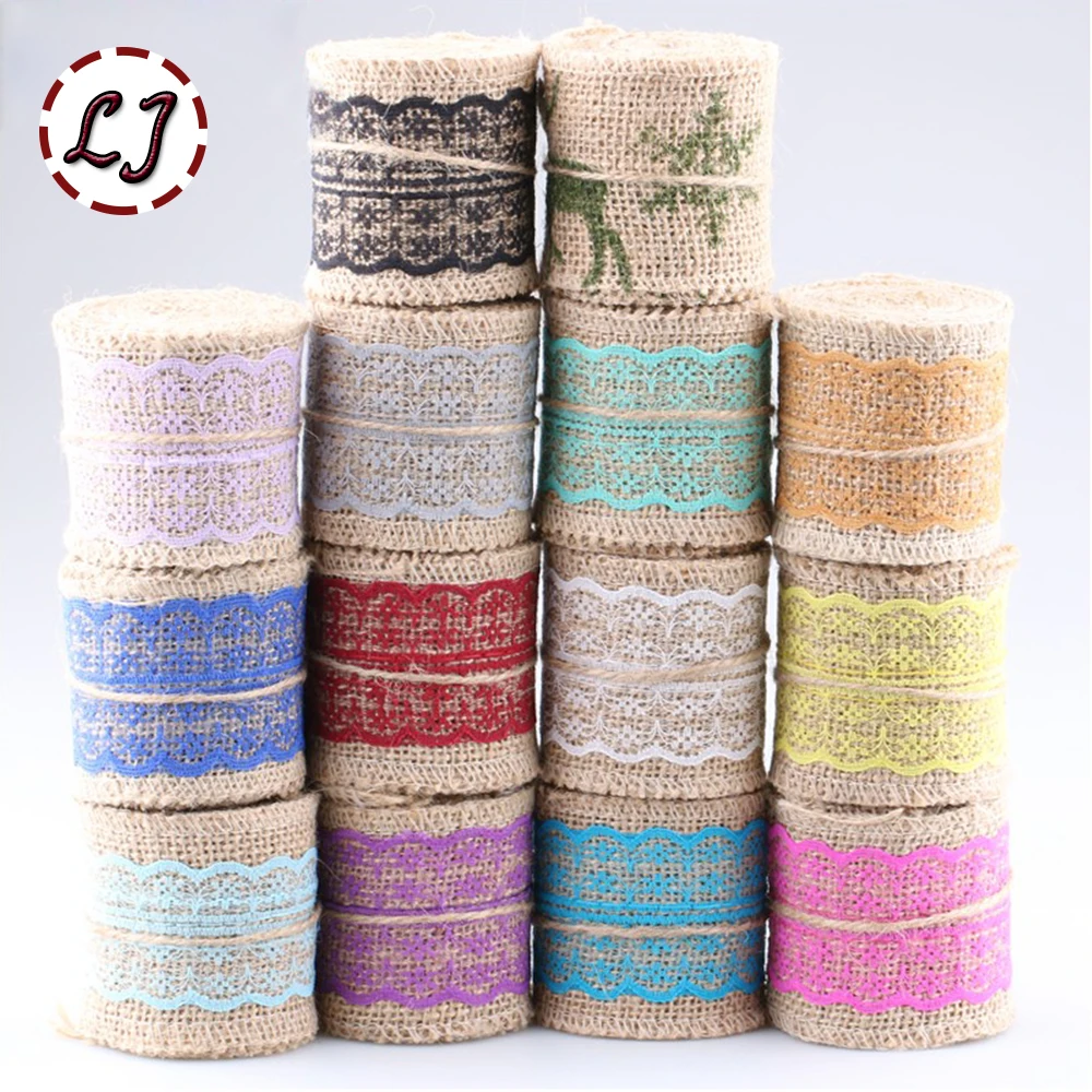 

New 6cm 2M Jute Burlap Hessian Ribbon Lace Multicolor Trims Decoration crafts Gift Wrapping Hemp Ribbons for home handmade DIY