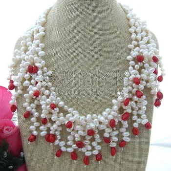 

N113012 19" 4 Strands White Pearl Coral Necklace