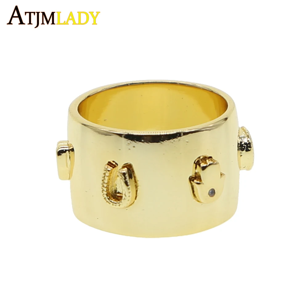 

2019 Rushed Trendy Geometric Women Anel Anillos New Design Horseshoe Hansa Hand Eye Symbol Wide Band Ring Engraved Unique Rings