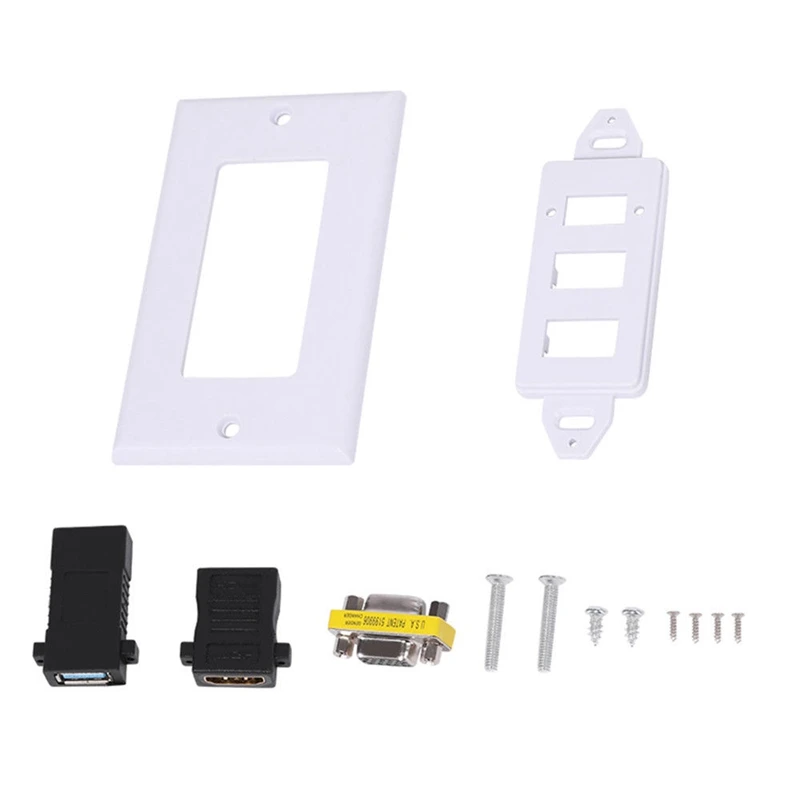 

FFYY-3-Ports USB 3.0 A Female HDMI VGA Wall Face Plate Cover Socket Audio Video Panel