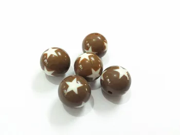 

(Choose Size First) 12mm/16mm/20mm Coffee Acrylic Solid With White Star Beads