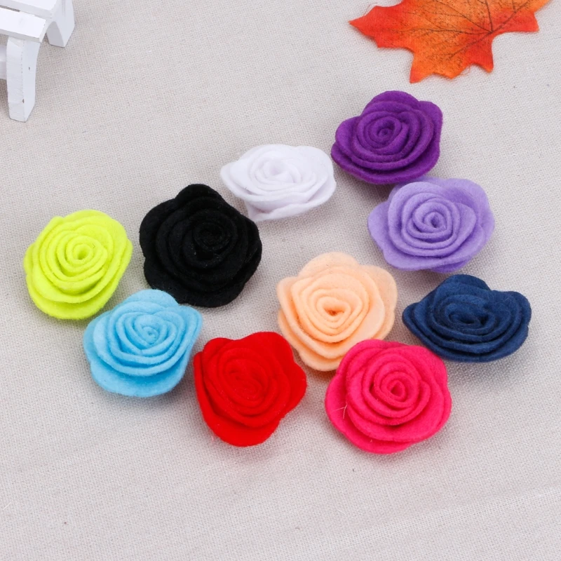 

10pcs/lot Handmade Felt Rose Flower Diy for Hair Accessories Headband Ornaments