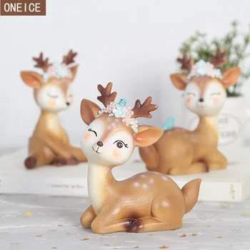 

Creative Fawn Statue Resin Home Decor Accessories Cute Cartoon Sika Deer Animal Sculpture Mini Statue Car Decoration