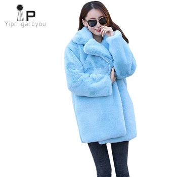 

Autumn Winter Long Faux Rabbit Fur Coat Women Thick Warm Faux Fur Jacket Fashion Loose Long Sleeve Parka Plus size Fake Fur Coat