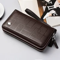 New Genuine Leather Multifunctional Long Wallet Cow Leather Zipper Money Clip Men's Simple Design Business Clutch Cellphone bag 2